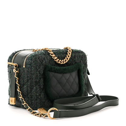 Chanel Tweed Shearling Grained Calfskin Camera Case Green 3 of 12