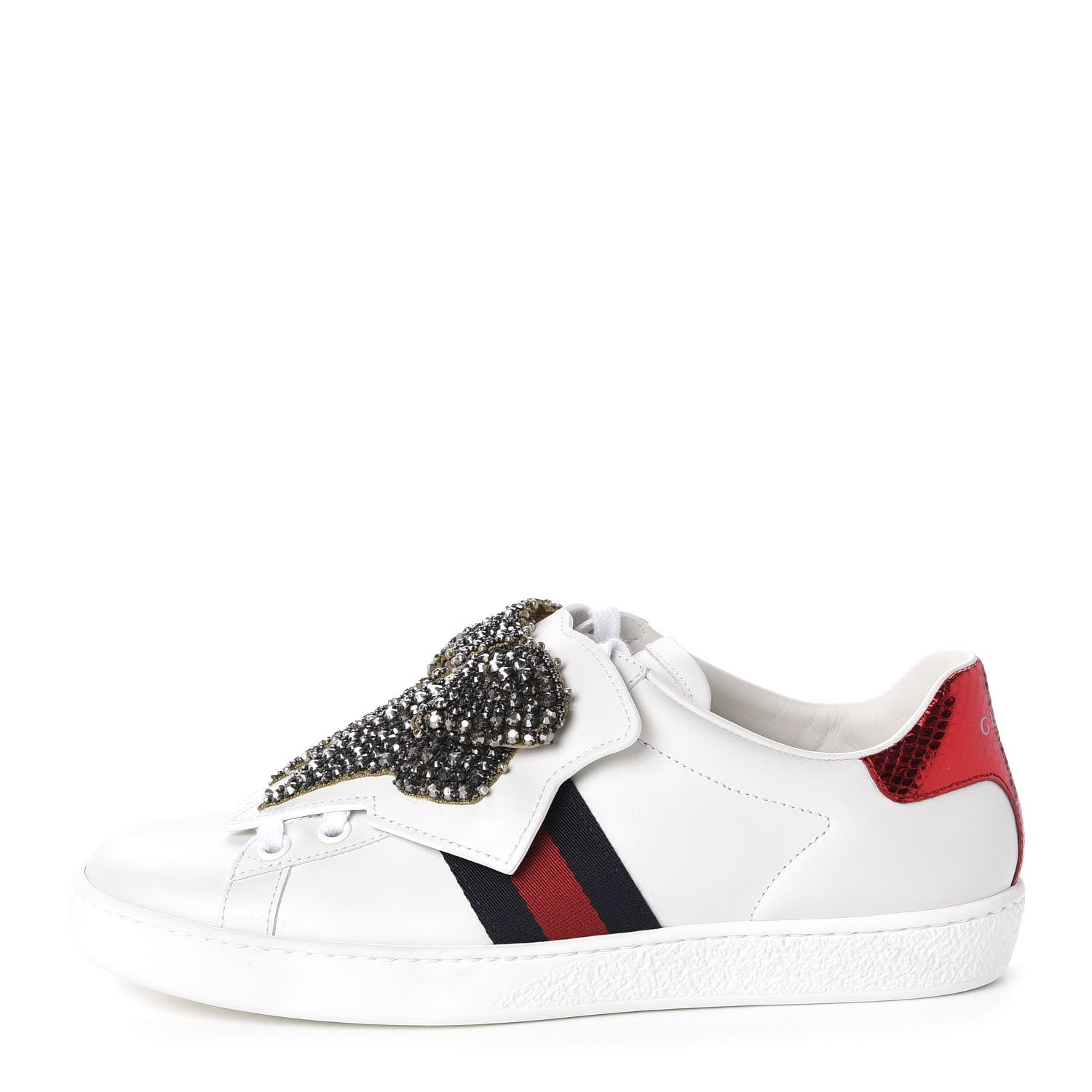 Gucci Calfskin Ayers Web Womens Ace Bow Lace Sneakers 37 White 1 of 10