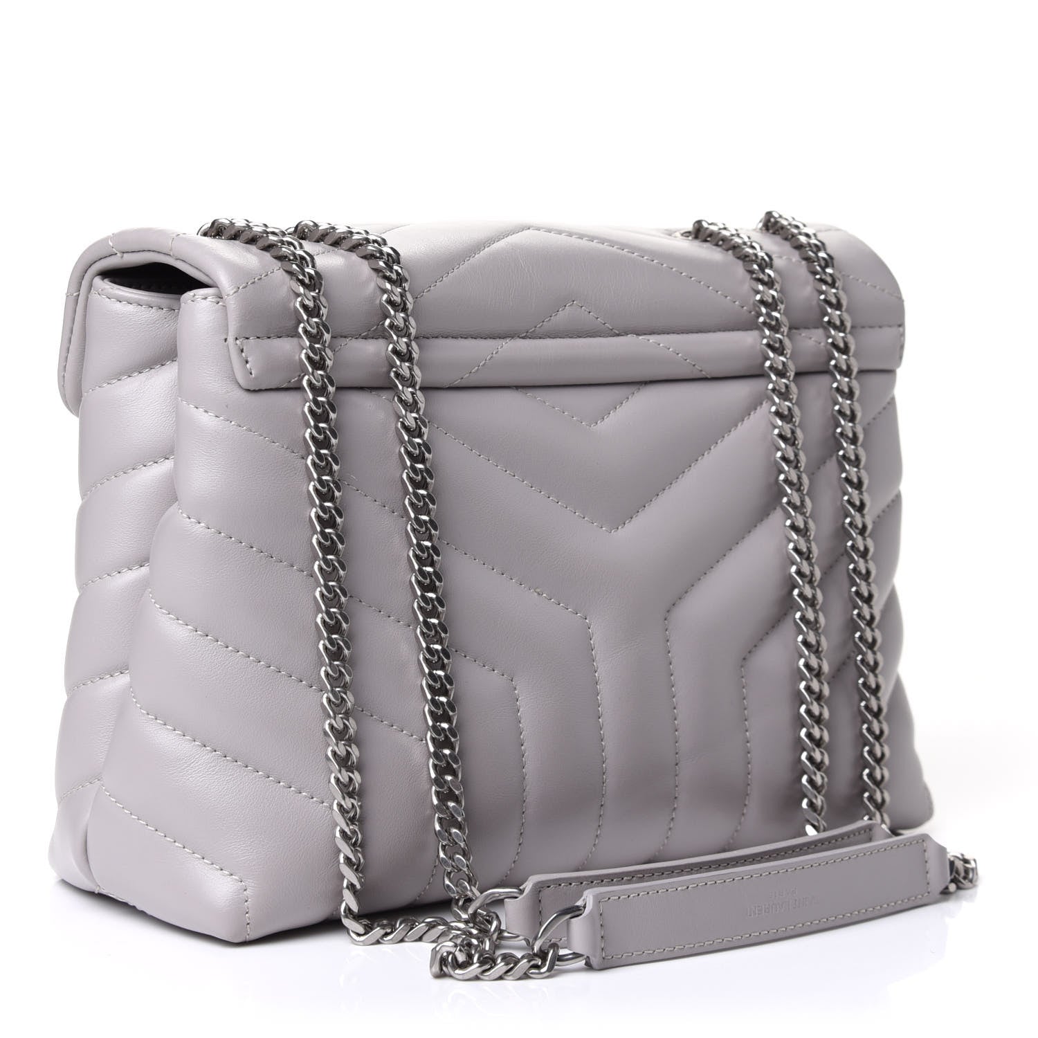 Saint Laurent Calfskin Y Quilted Monogram Small Loulou Chain Satchel Granite 4 of 11