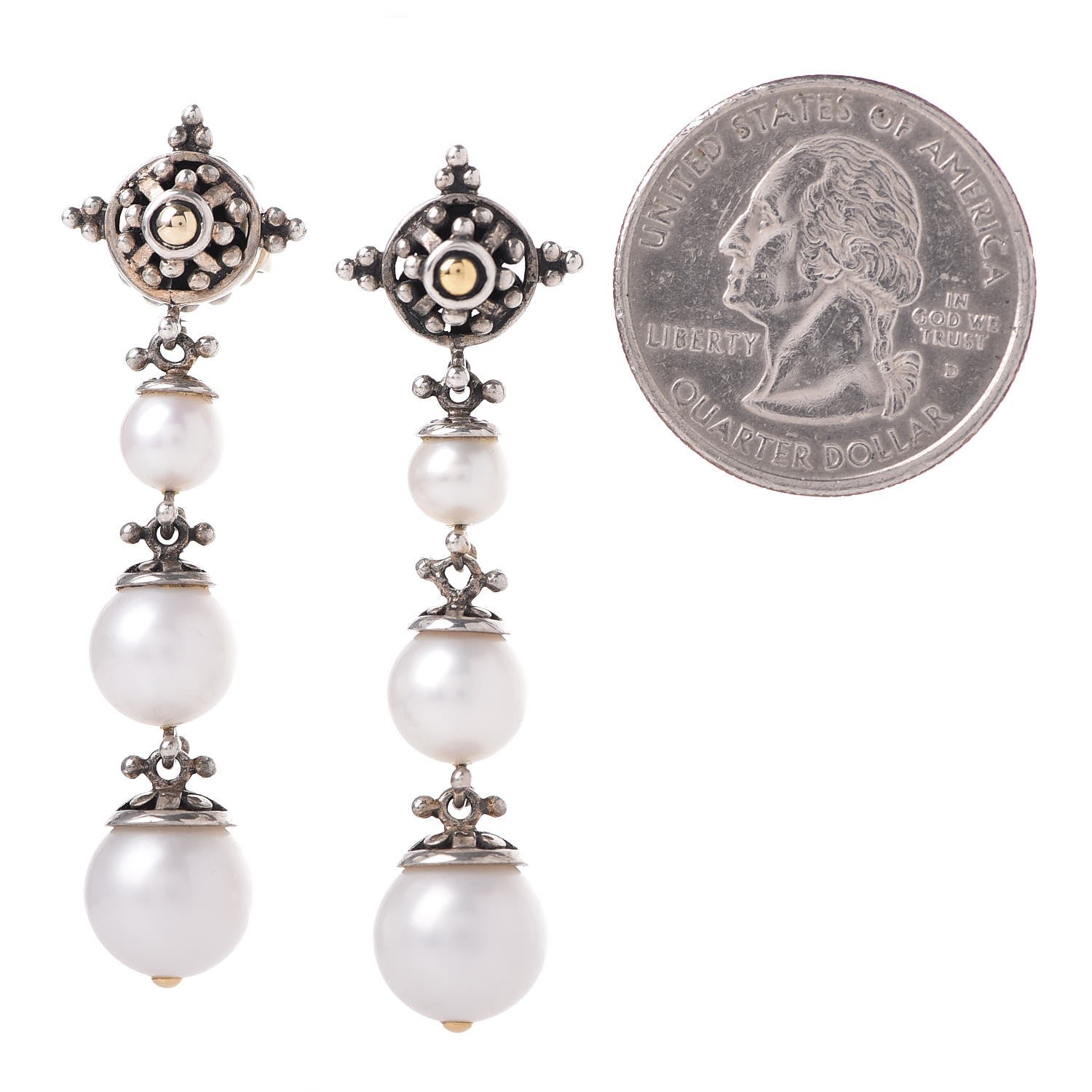 Louis Vuitton JOHN HARDY Sterling Silver 18K Yellow Gold Pearl Jaisalmer Drop Earrings 2 of 5