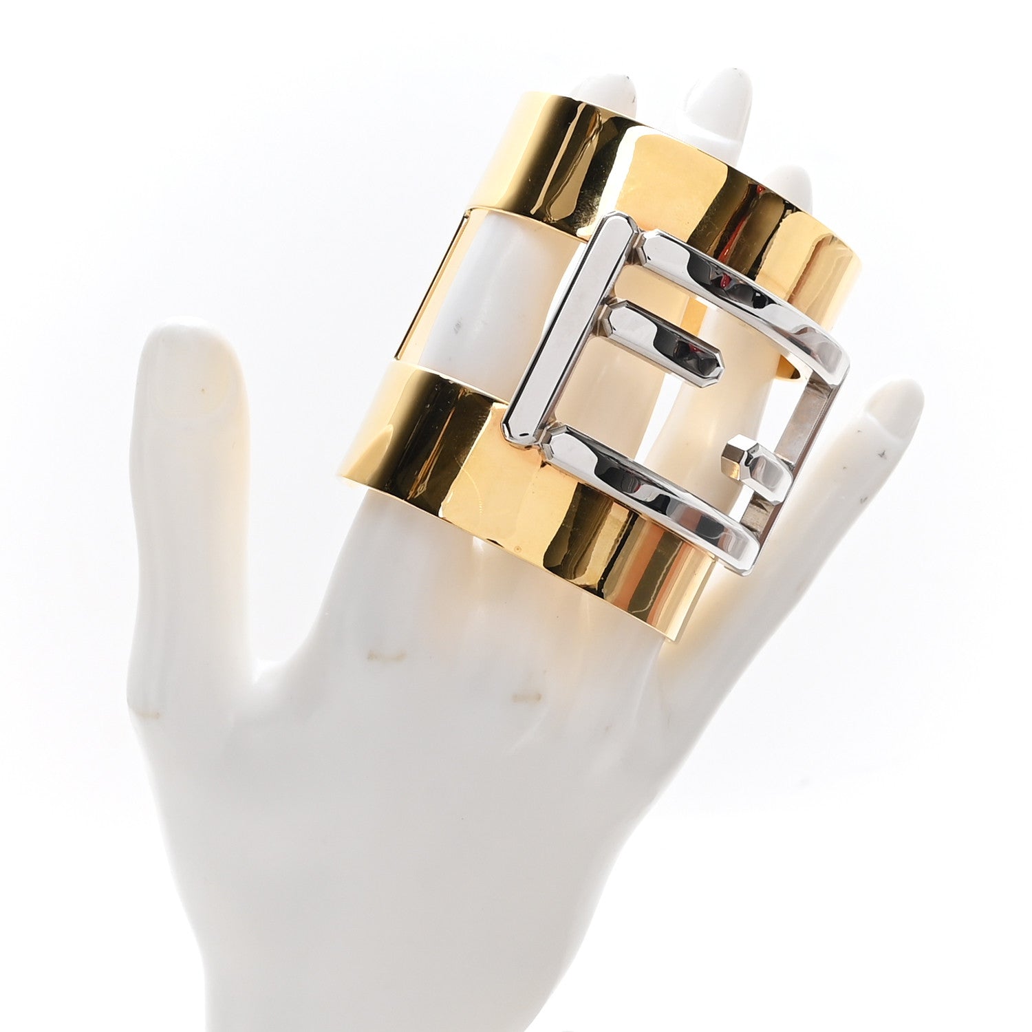 Fendi Metal Zucca Cutout Cuff Bracelet Gold Silver 2 of 5