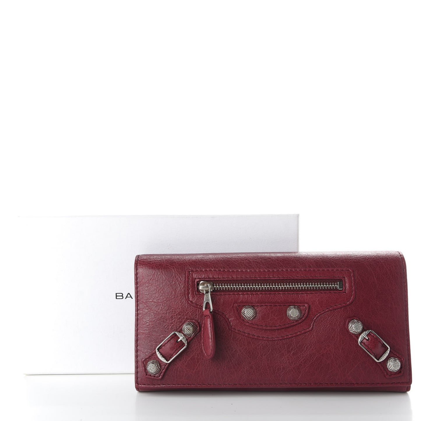 Agneau Giant 12 Silver Hardware Money Wallet Cassis
