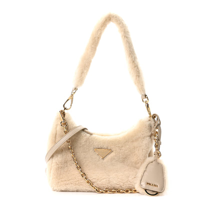 Prada Shearling Nappa Mini Re-Edition Shoulder Bag Ecru 2 of 21