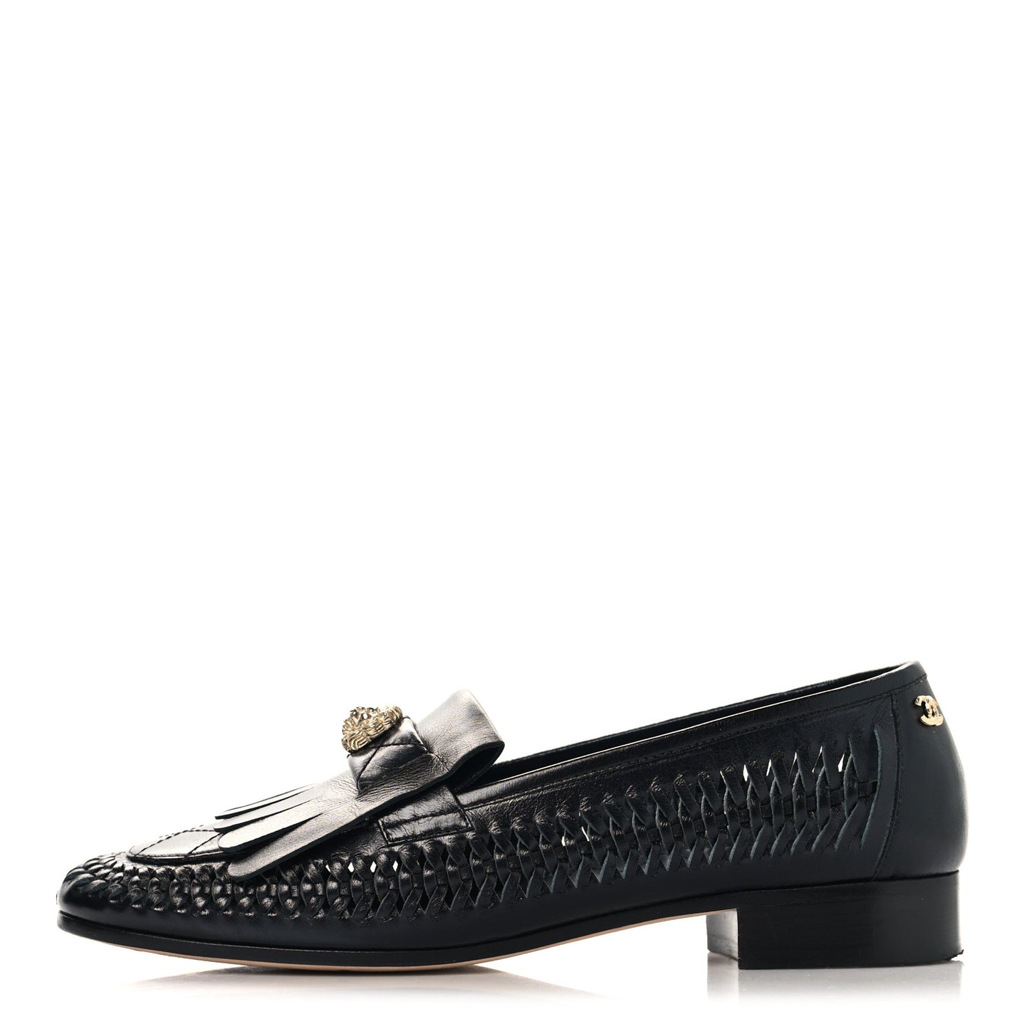 Lambskin Braided Kangaroo Mocassin Loafers 38.5 Black