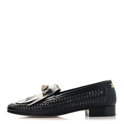 Chanel Lambskin Braided Kangaroo Mocassin Loafers 38.5 Black 1 of 8