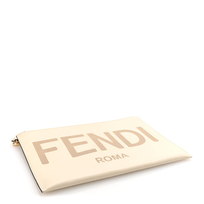 Fendi Vitello King Logo Embossed Large Flat Pouch White Ice 4 of 6