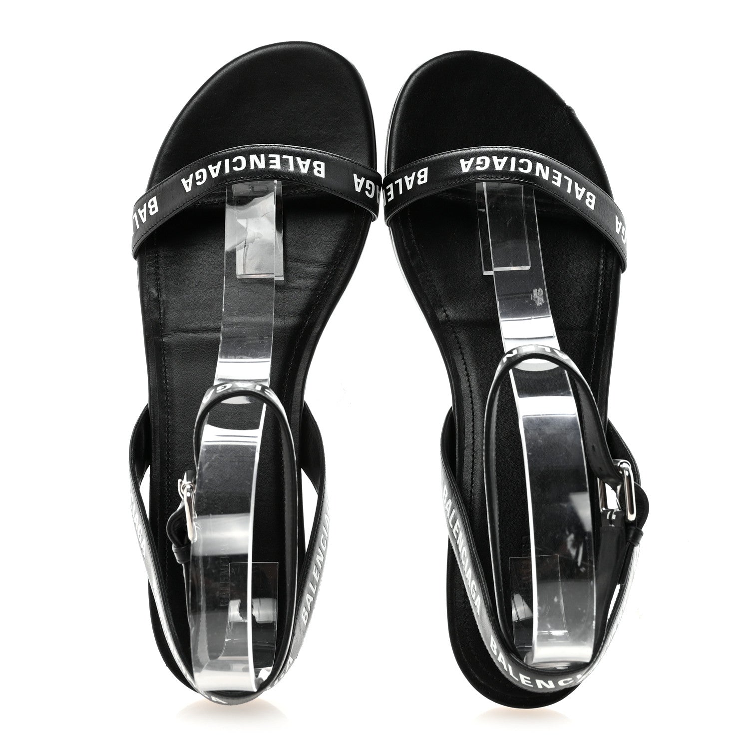 Balenciaga Calfskin Allover Logo Flat Sandals 39.5 Black White 2 of 10