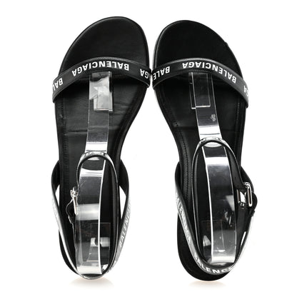 Balenciaga Calfskin Allover Logo Flat Sandals 39.5 Black White 2 of 10