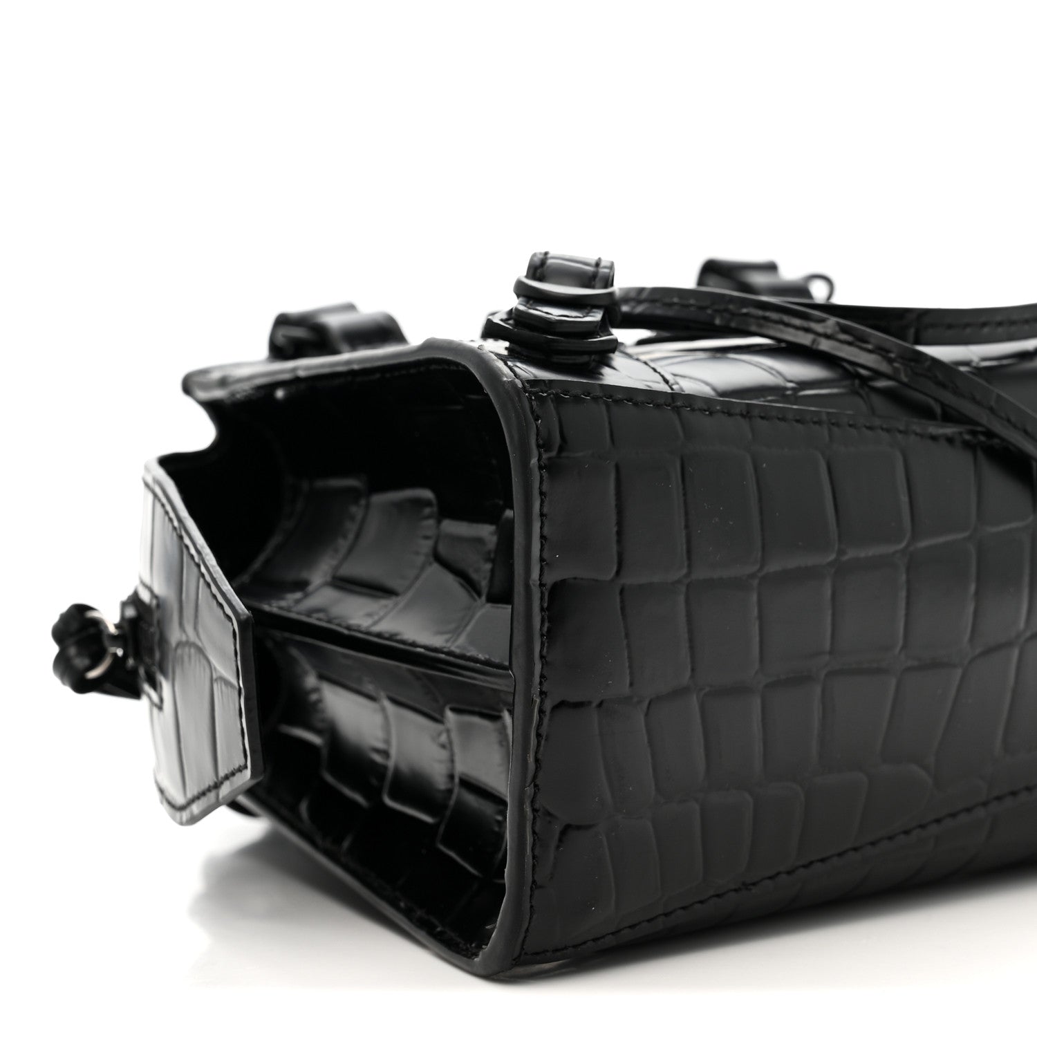 Balenciaga Semi Shiny Calfskin Crocodile Embossed Neo Classic Black Hardware Mini City Black 9 of 10