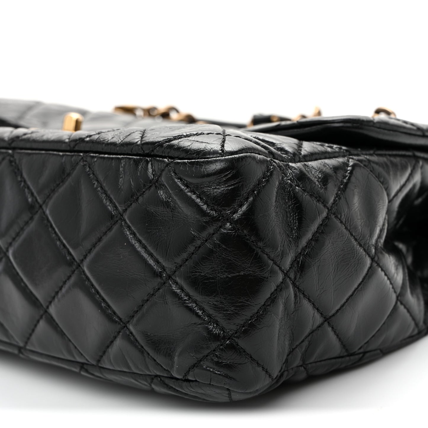Glazed Calfskin Castle Rock Medium Flap Black
