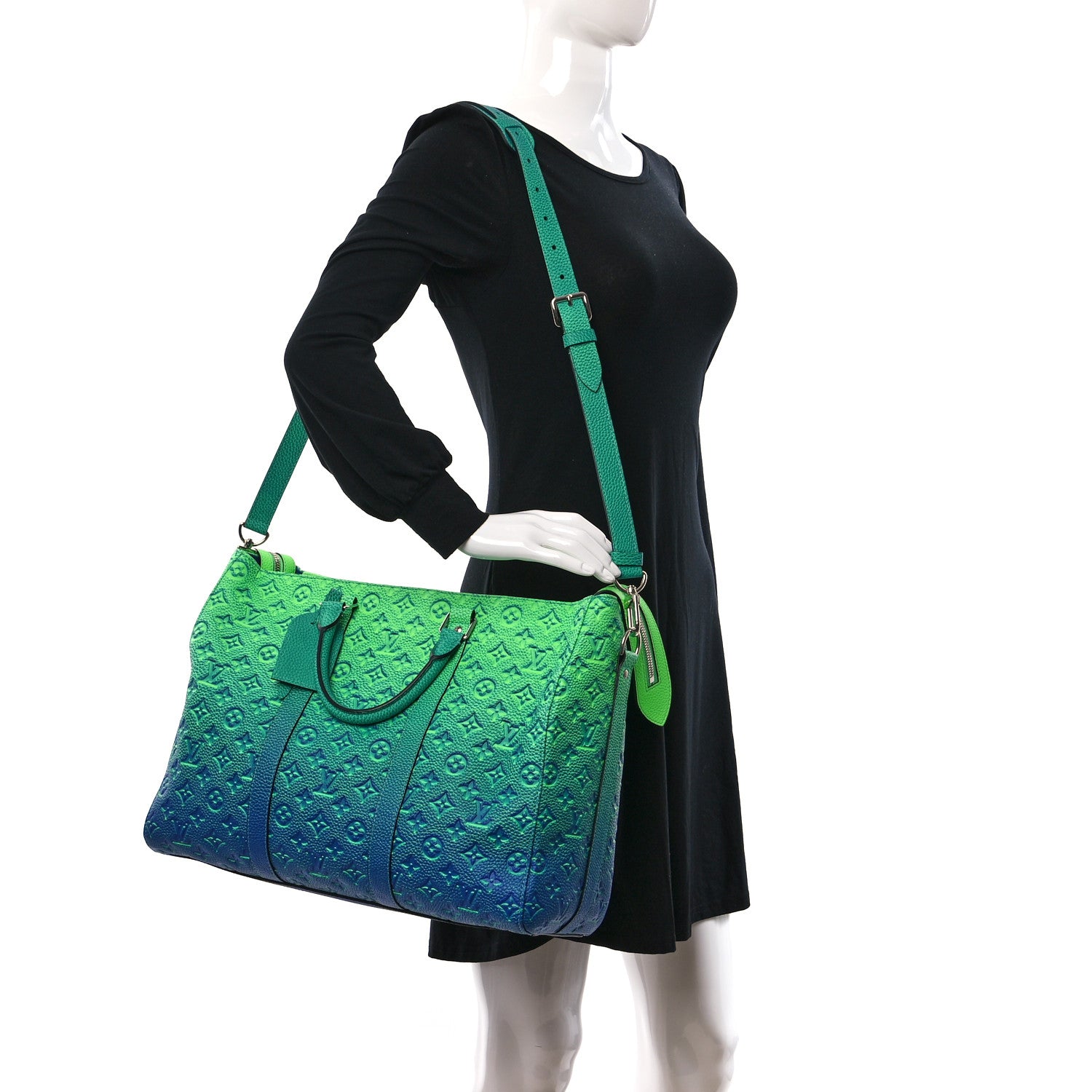Louis Vuitton Taurillon Illusion Keepall Tote Bleu Vert 2 of 8
