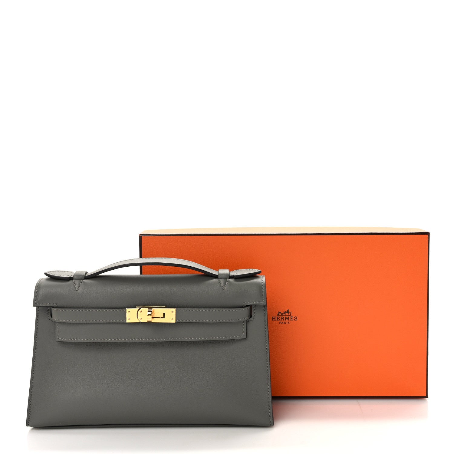 Hermes Swift Kelly Pochette Clutch Gris Meyer 10 of 10