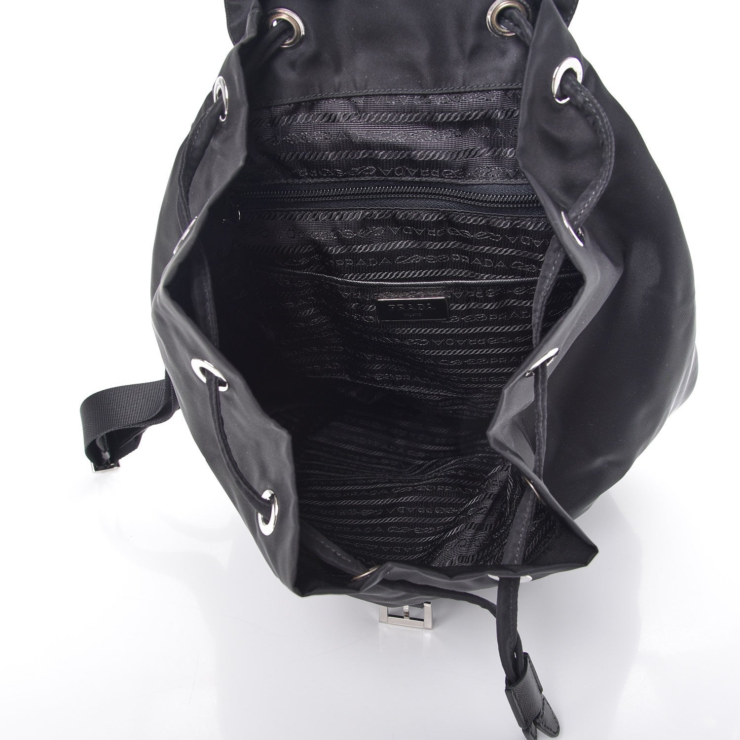Prada Nylon Vela Saffiano Medium Cinch Backpack Black 5 of 12