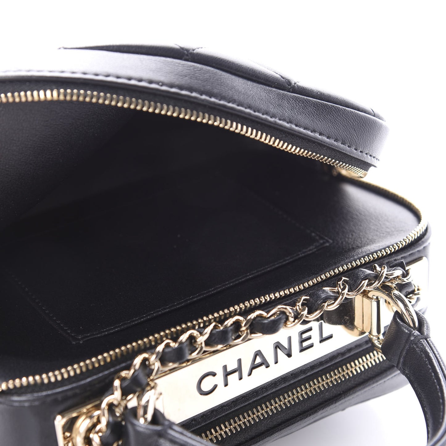 Lambskin Quilted Small Trendy CC Bowling Bag Black