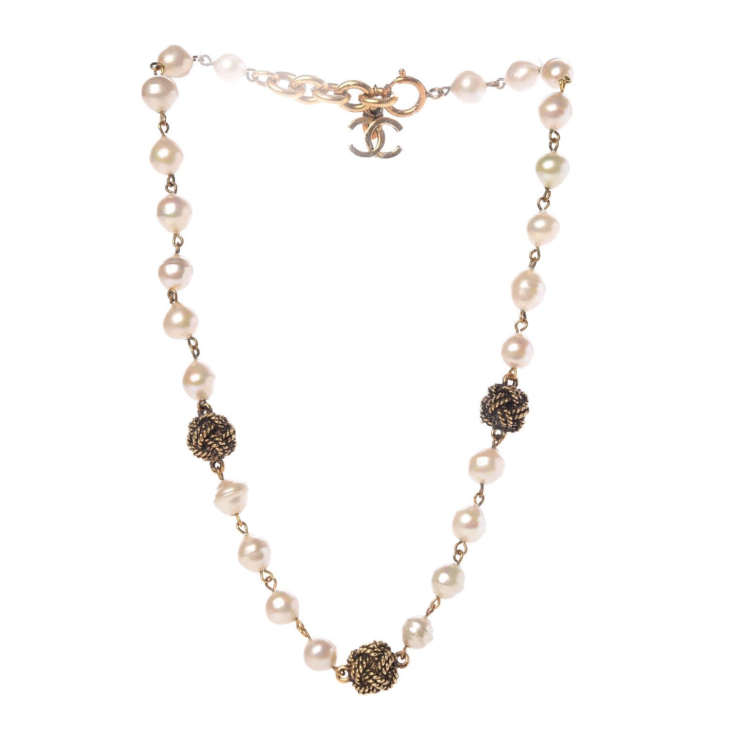 Chanel Pearl Knot Chain Necklace Gold 3 of 6