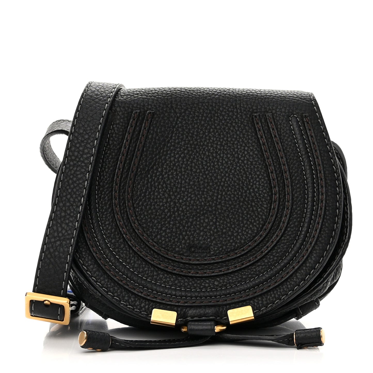 Calfskin Mini Marcie Round Crossbody Bag Black