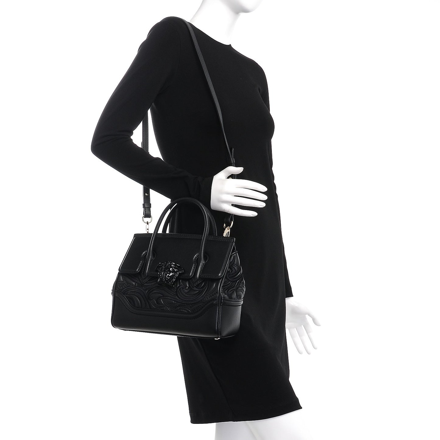 Calfskin Embroidered Medium Baroque Palazzo Empire Bag Black