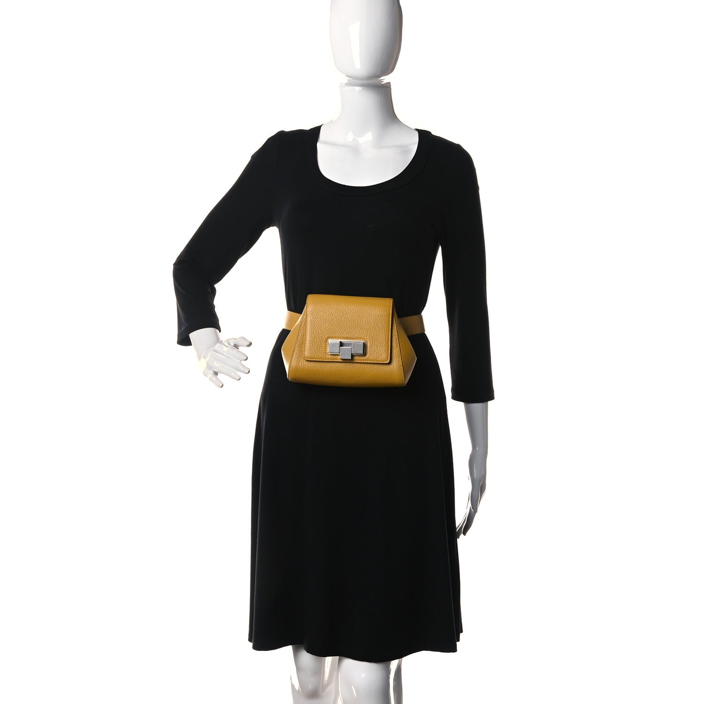 Grained Calfskin Geometric Belt Bag Mustard Yellow