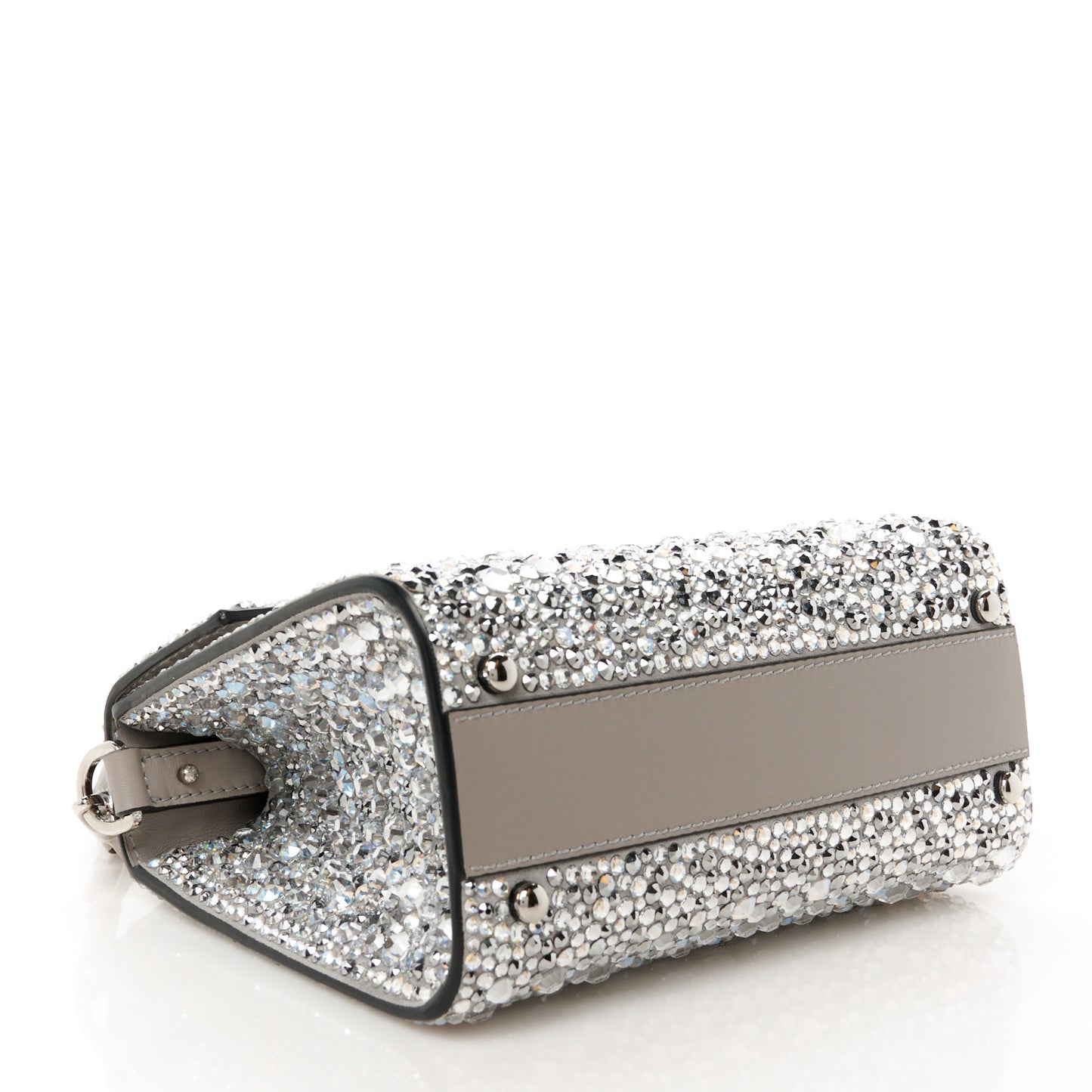 Crystal Embroidered Mini Vsling Top Handle Bag Silver