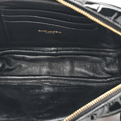 Saint Laurent Patent Calfskin Crocodile Embossed Monogram Mini Lou Camera Bag Black 5 of 12