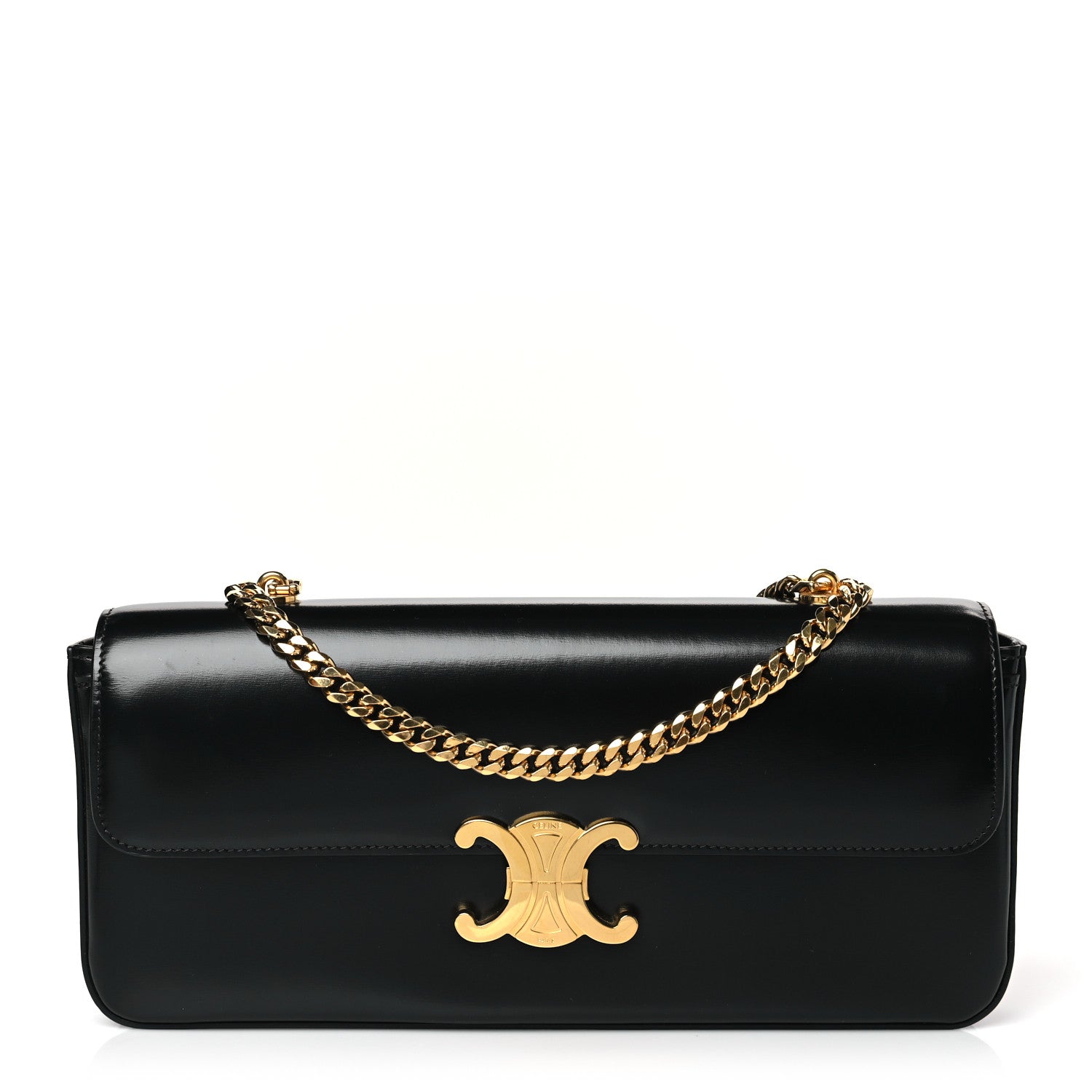 Celine Shiny Calfskin Triomphe Chain Bag Black 1 of 8