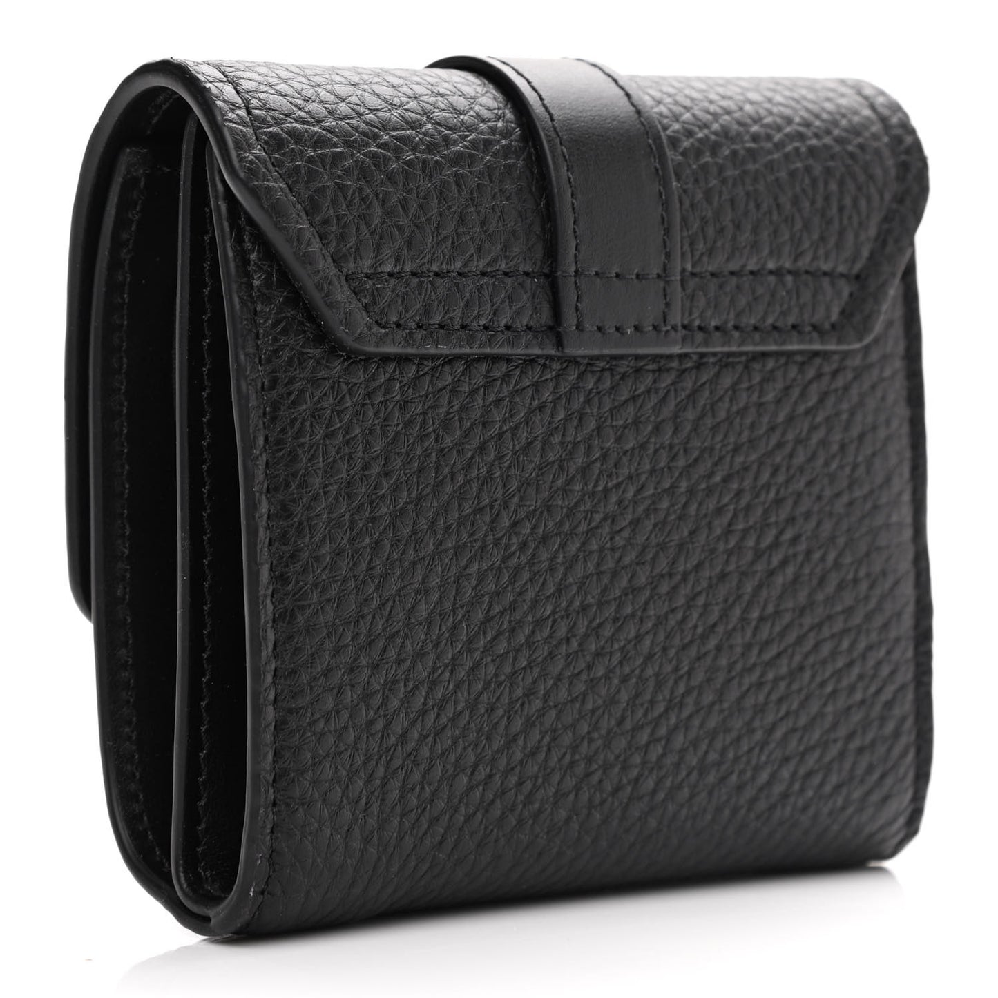 Grained Calfskin Small Aby Tri-Fold Wallet Black