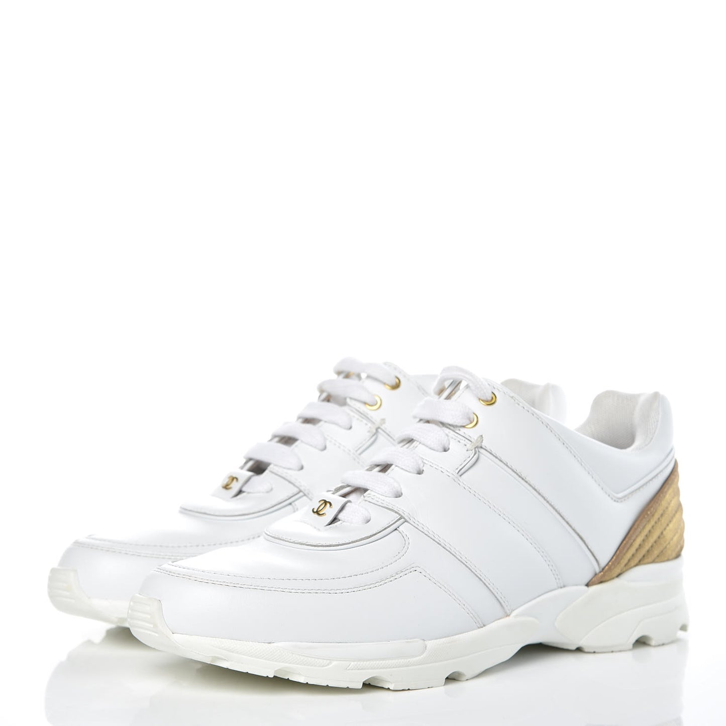 Calfskin Laminated Lambskin CC Sneakers 41 White Gold