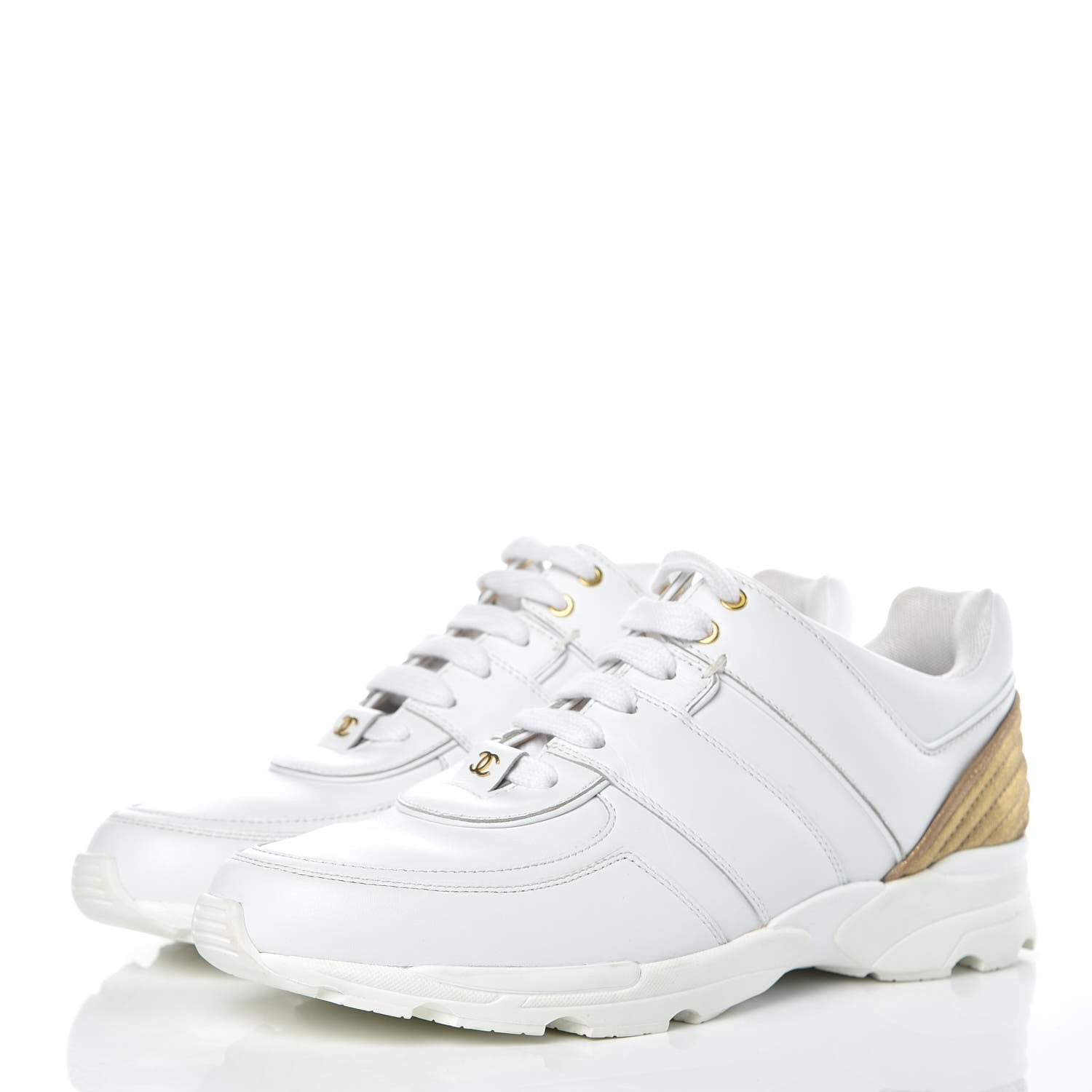 Chanel Calfskin Laminated Lambskin CC Sneakers 41 White Gold 3 of 11