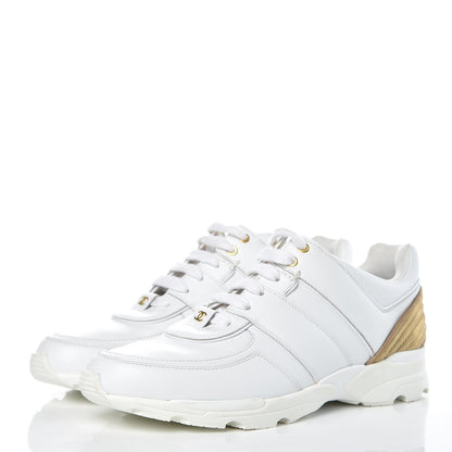 Chanel Calfskin Laminated Lambskin CC Sneakers 41 White Gold 3 of 11