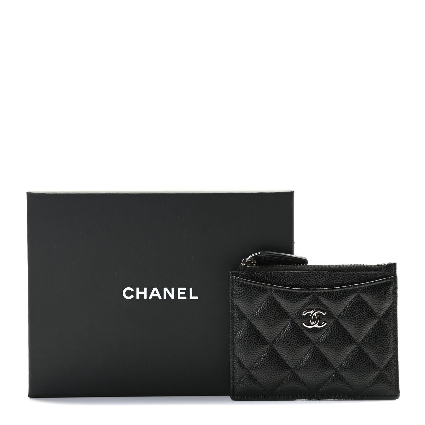 Caviar Quilted CC Zip Card Holder Black
