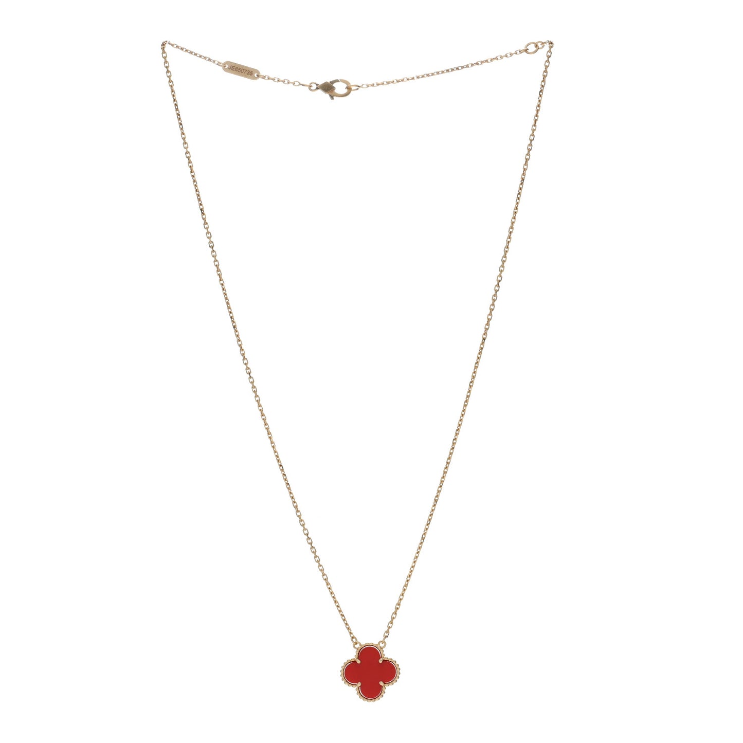 18K Yellow Gold Carnelian Vintage Alhambra Pendant Necklace