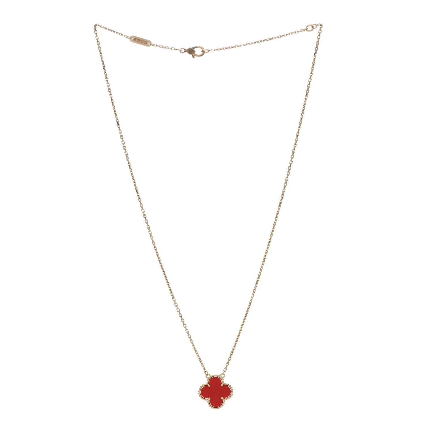 Van Cleef & Arpels 18K Yellow Gold Carnelian Vintage Alhambra Pendant Necklace 2 of 4