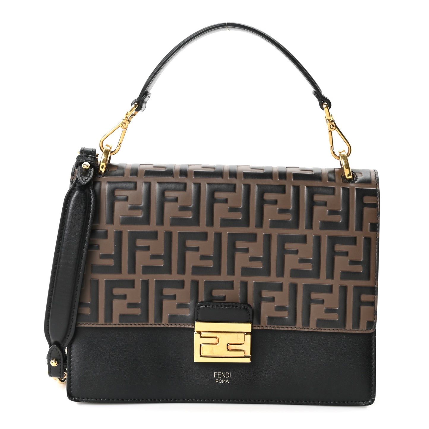 Vitello Liberty Bi-Color FF 1974 Embossed Chain Strap Kan U Shoulder Bag Black Maya