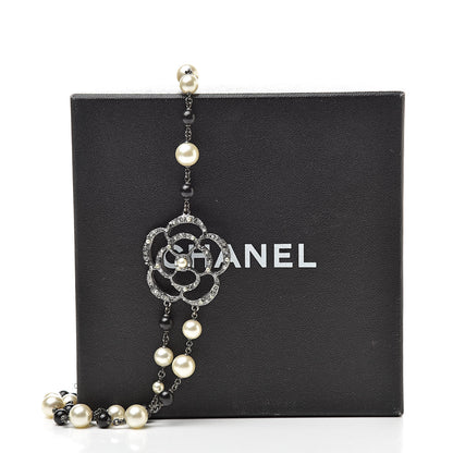 Chanel Pearl Crystal Camellia CC Long Necklace Silver 7 of 7