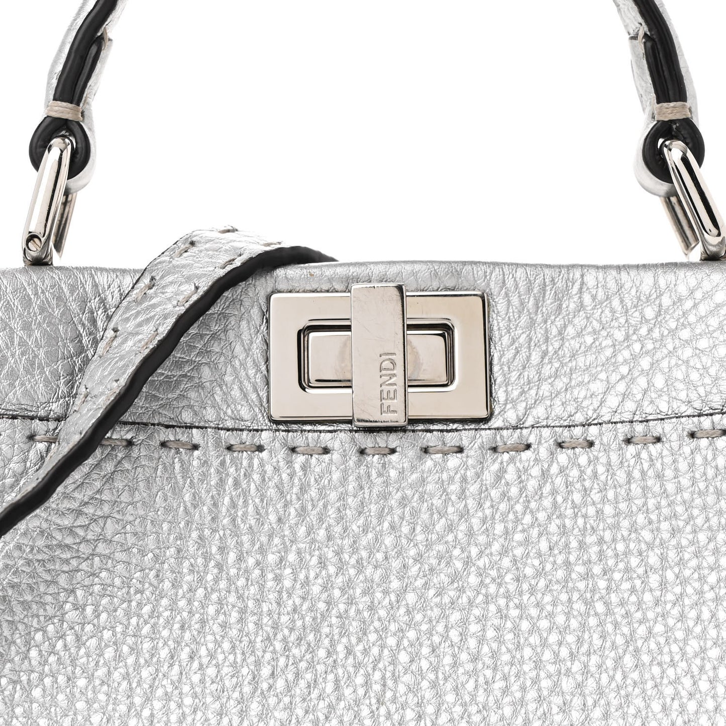 Cuoio Romano Lux Selleria Mini Peekaboo Iconic Satchel Argento