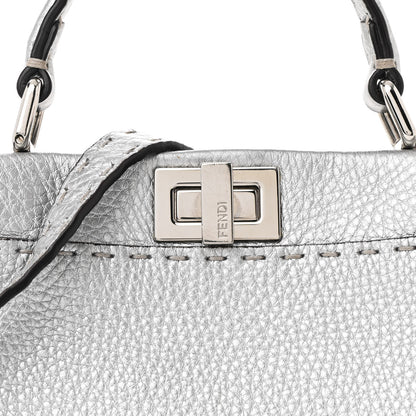 Fendi Cuoio Romano Lux Selleria Mini Peekaboo Iconic Satchel Argento 9 of 12