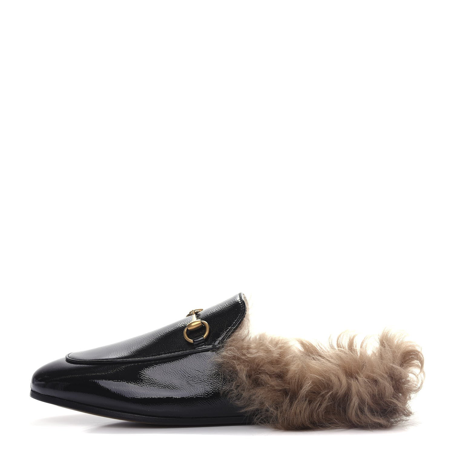 Gucci Patent Fur Womens Princetown Slippers 38 Black Natural 1 of 10