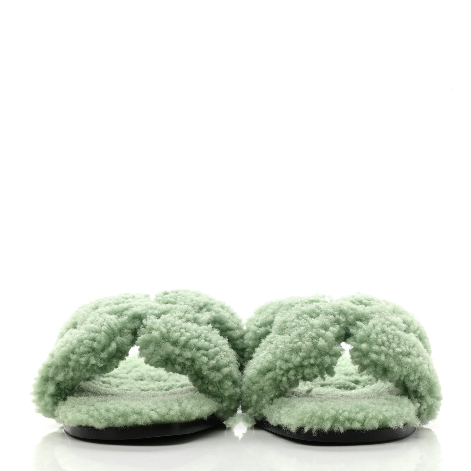 Hermes Woolskin Oran Sandals 39 Vert D’Eau 2 of 8