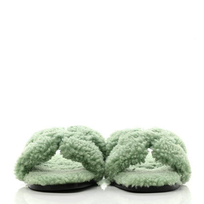 Hermes Woolskin Oran Sandals 39 Vert D’Eau 2 of 8