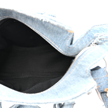 Balenciaga Washed Frayed Denim Crystal Neo Cagole Handbag XS Blue 4 of 9