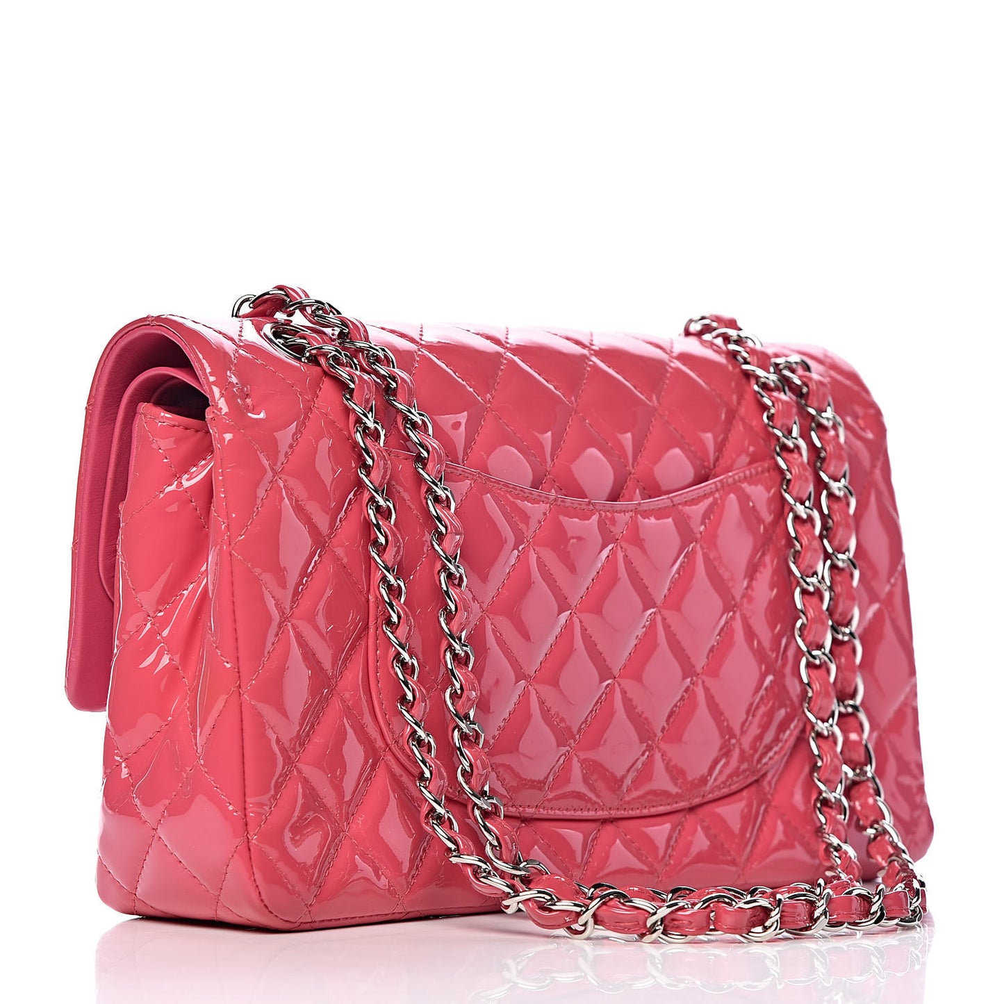 Patent Quilted Medium Double Flap Fuchsia