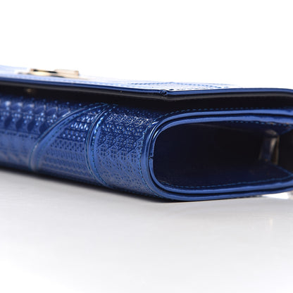 Christian Dior Metallic Patent Micro-Cannage Diorama Croisiere Chain Wallet Blue 10 of 11