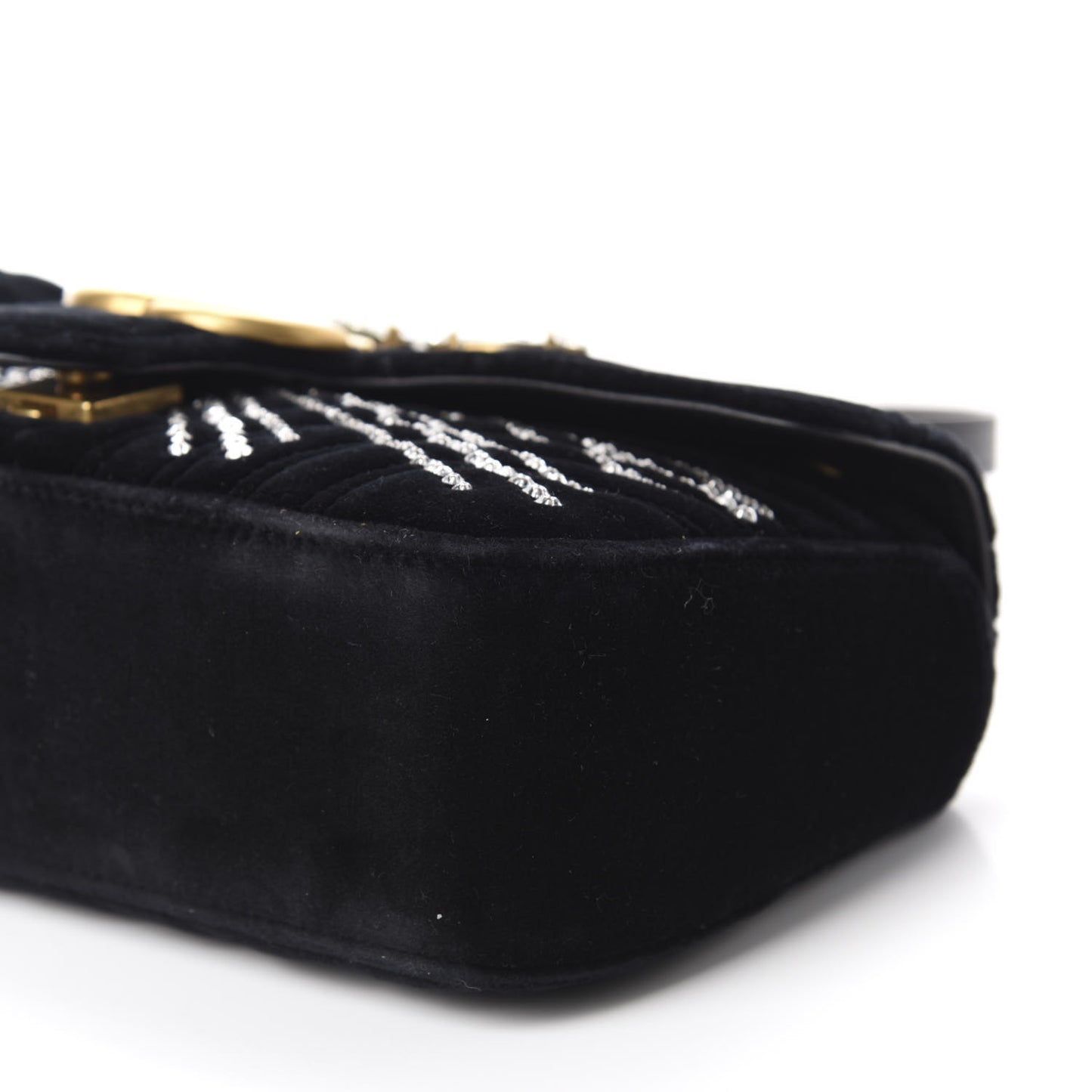 Velvet Matelasse Marquise Crystals Embroidered Small GG Marmont Shoulder Bag Black