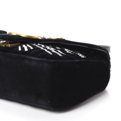 Gucci Velvet Matelasse Marquise Crystals Embroidered Small GG Marmont Shoulder Bag Black 7 of 10