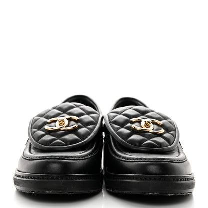 Chanel Lambskin Quilted CC Turnlock Loafers 37.5 Black 2 of 10