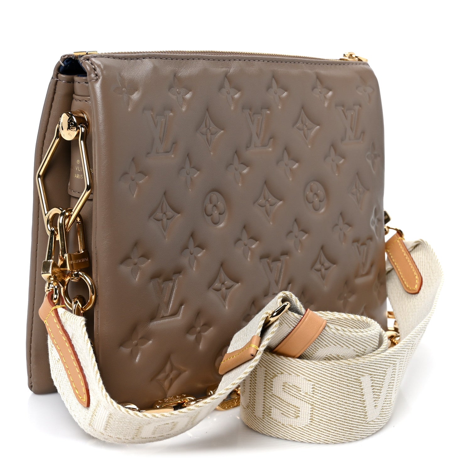 Louis Vuitton Lambskin Embossed Monogram Coussin PM Taupe 1885916