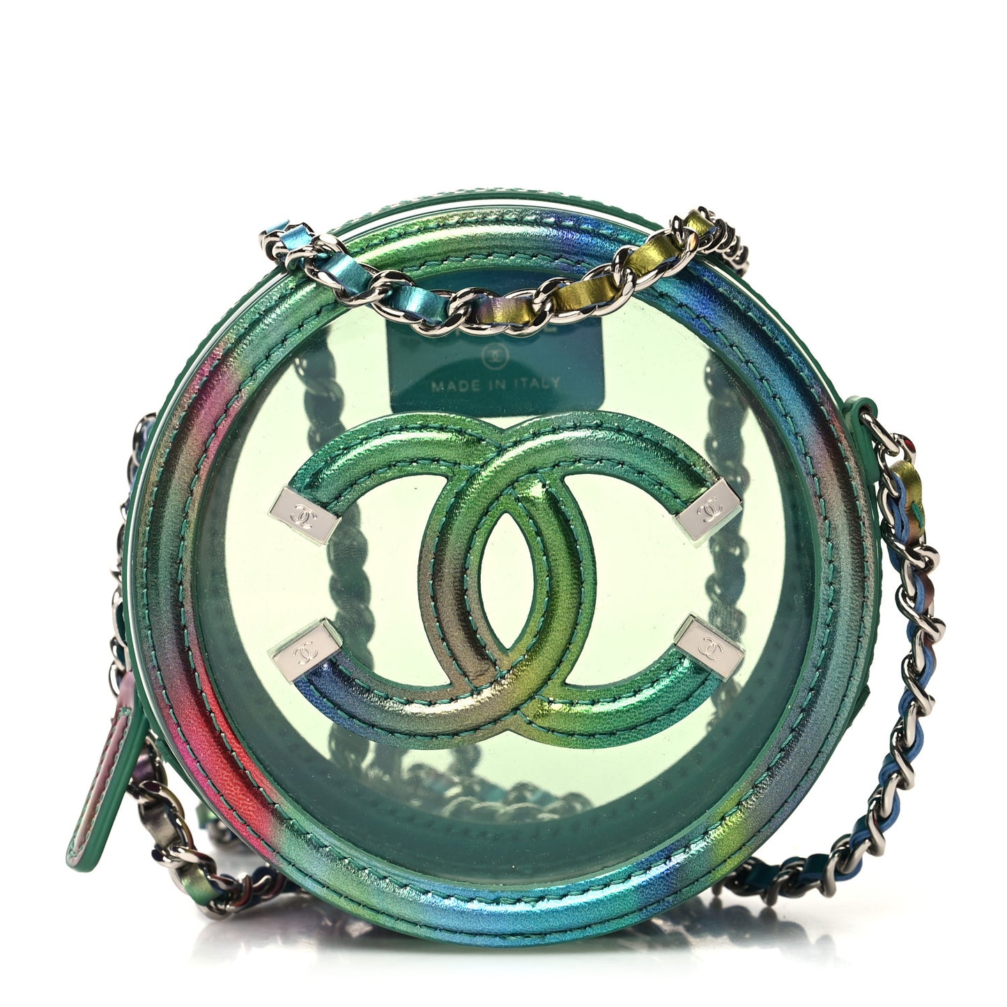 PVC Calfskin Lambskin Quilted Round Filigree Clutch With Chain Green