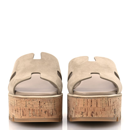 Hermes Suede Goatskin Cork Eze 30 Sandals 38 Beige Argile 3 of 11