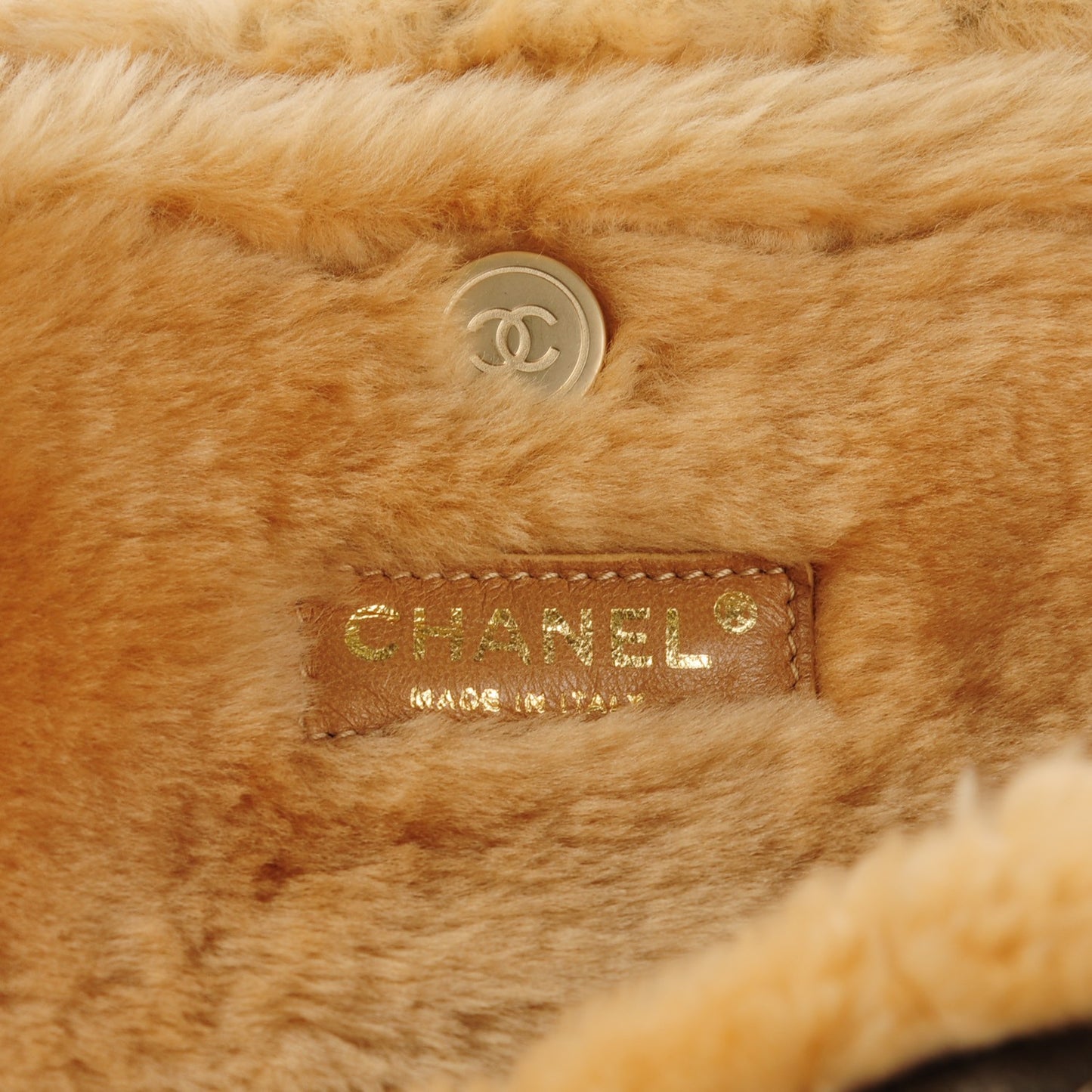 Shearling Suede Quilted Fur Flap Metallic Bronze