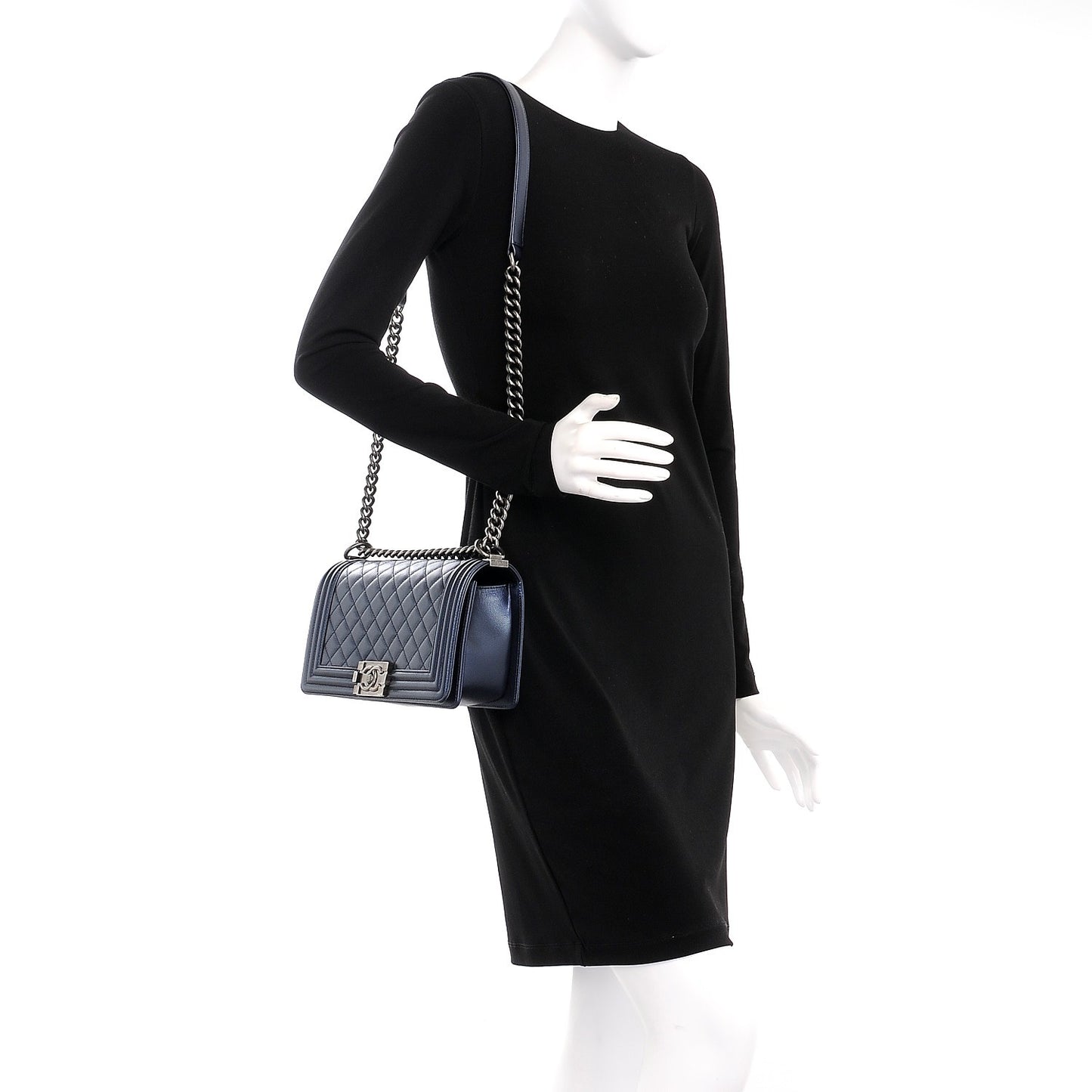 Metallic Caviar Quilted Medium Boy Flap Navy